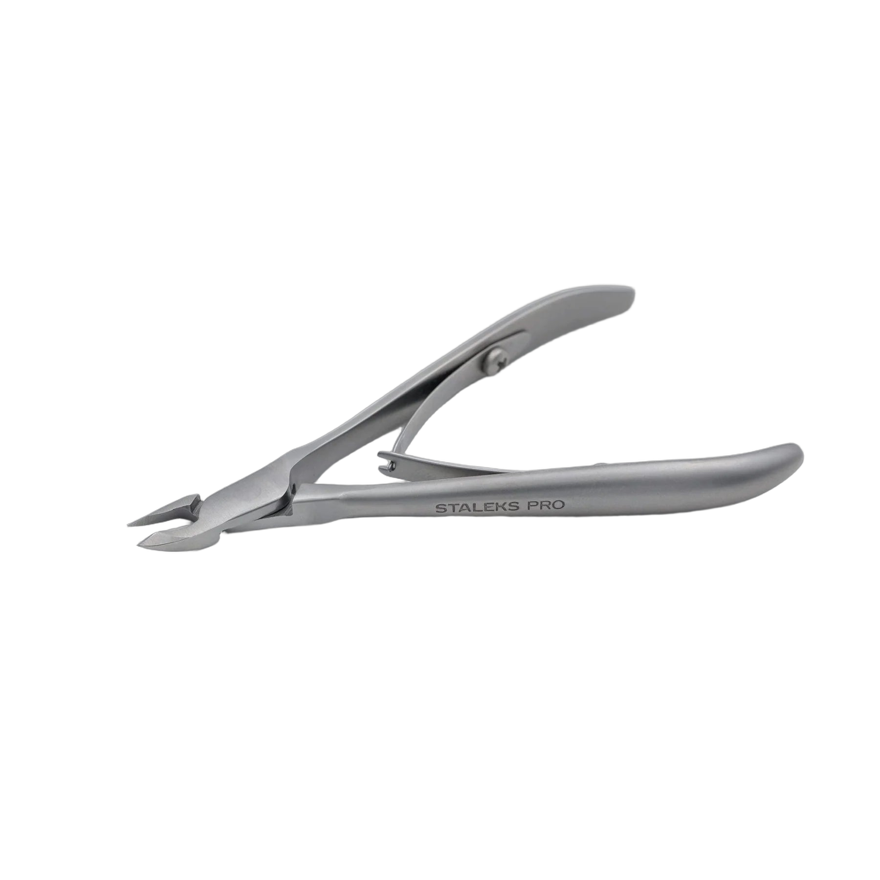 Full view of the Staleks Pro Smart 10 stainless steel cuticle nipper on a white background.