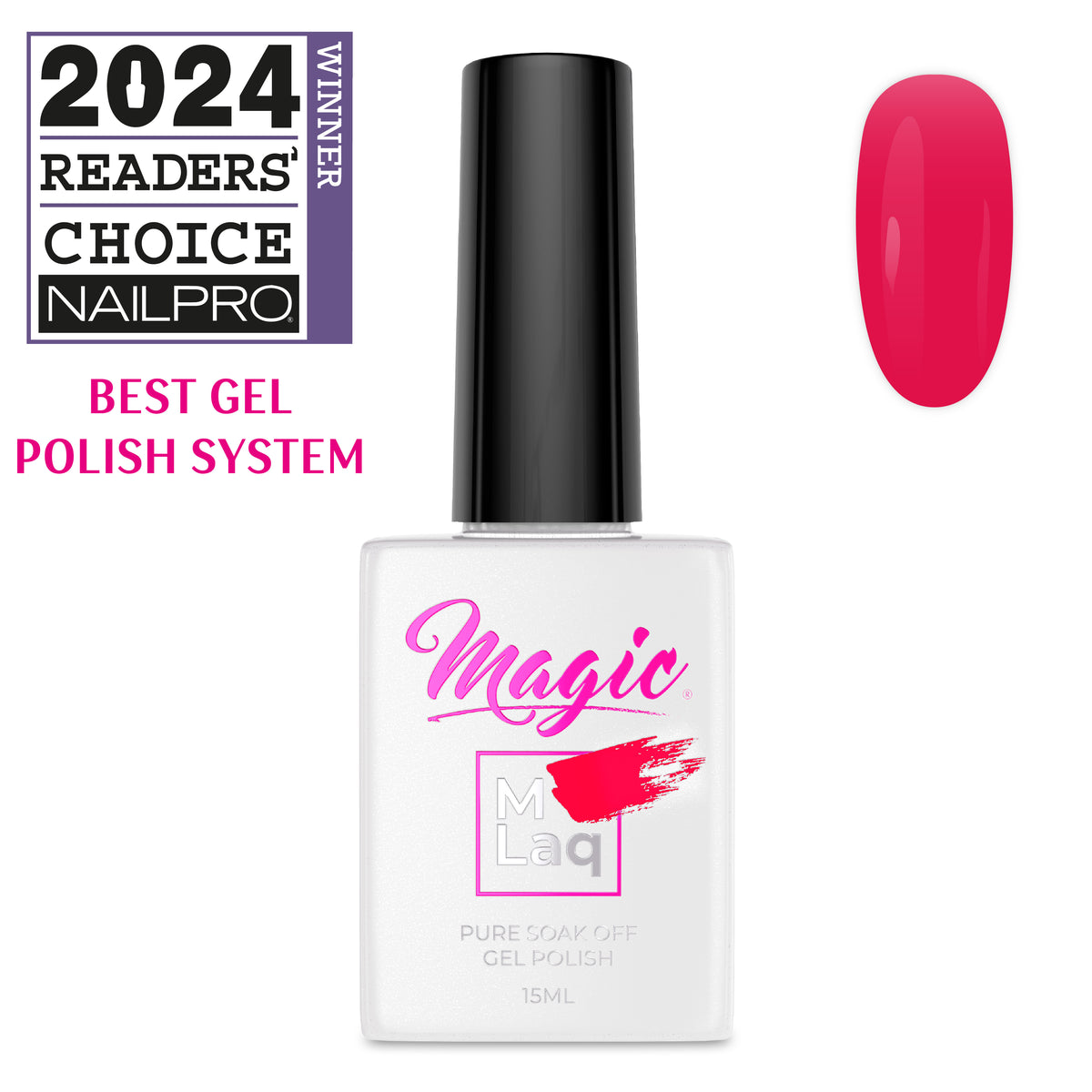 Magic Mlaq Gel Polish Ruby Velvet #351 gel polish bottle and color swatch