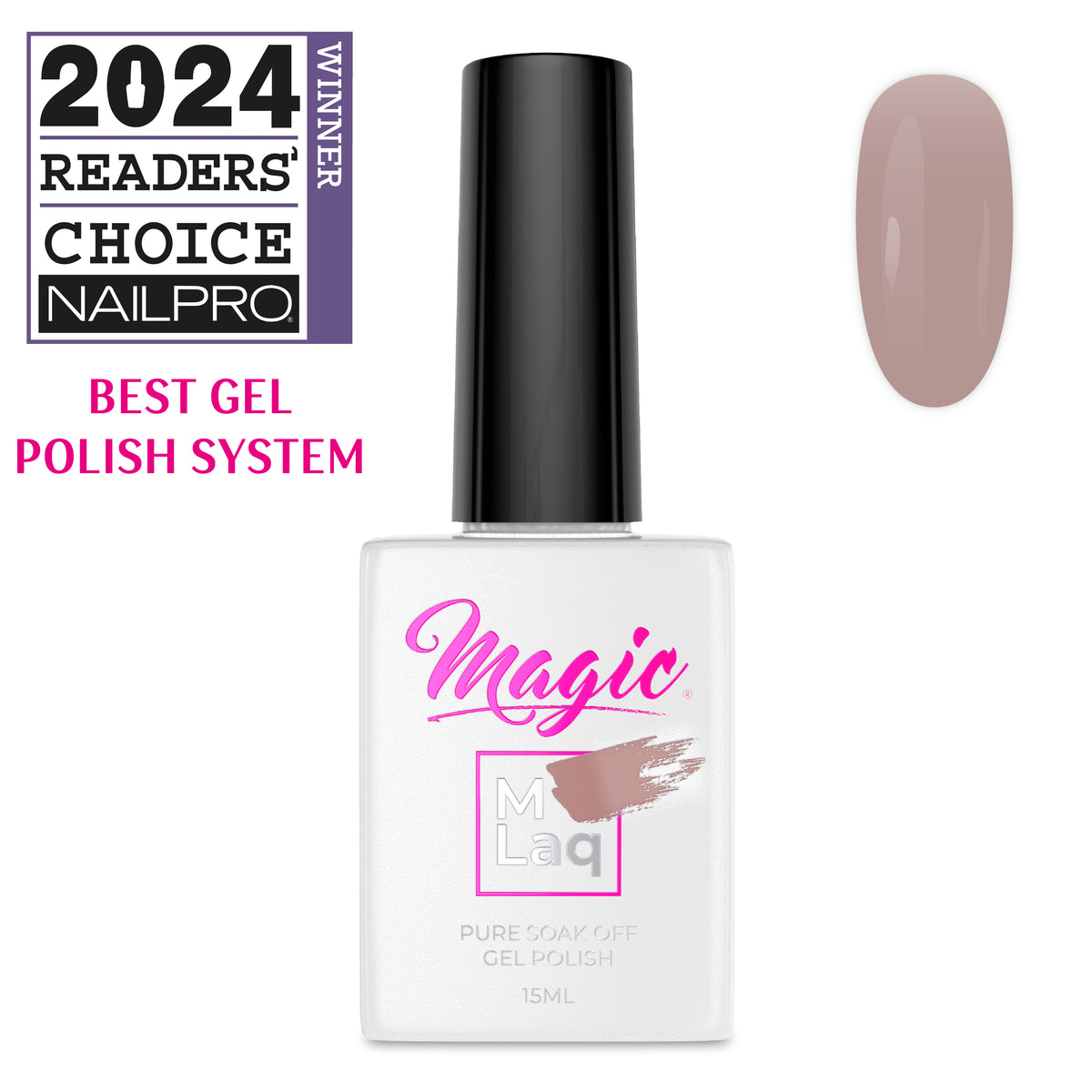 Magic Mlaq Gel Polish Iced Mocha #352 gel polish bottle and color swatch