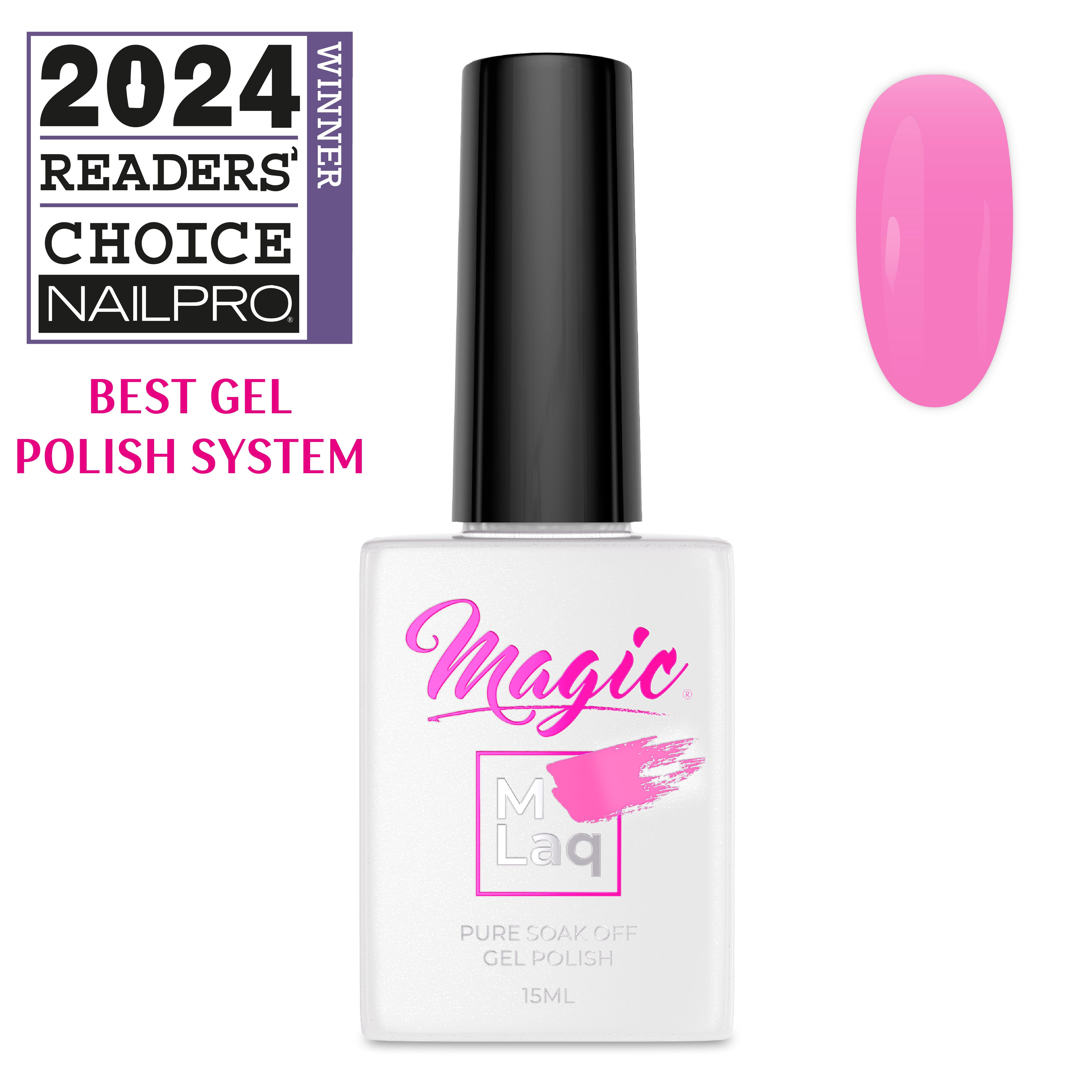 Magic Mlaq Gel Polish Princess Pink #354 gel polish bottle and color swatch