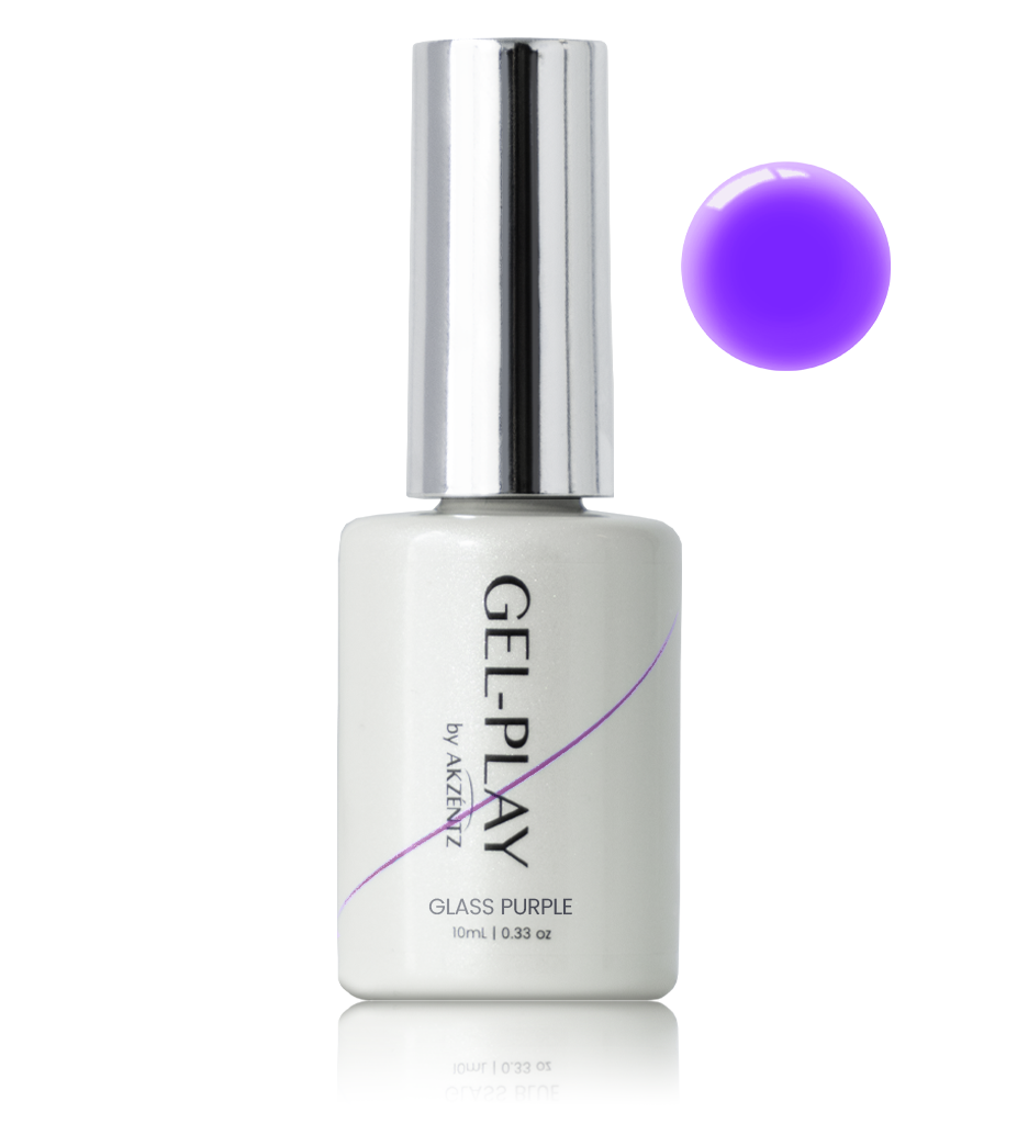 Akzentz Gel-Play Glass Purple 10 mL bottle with color-effect swatch