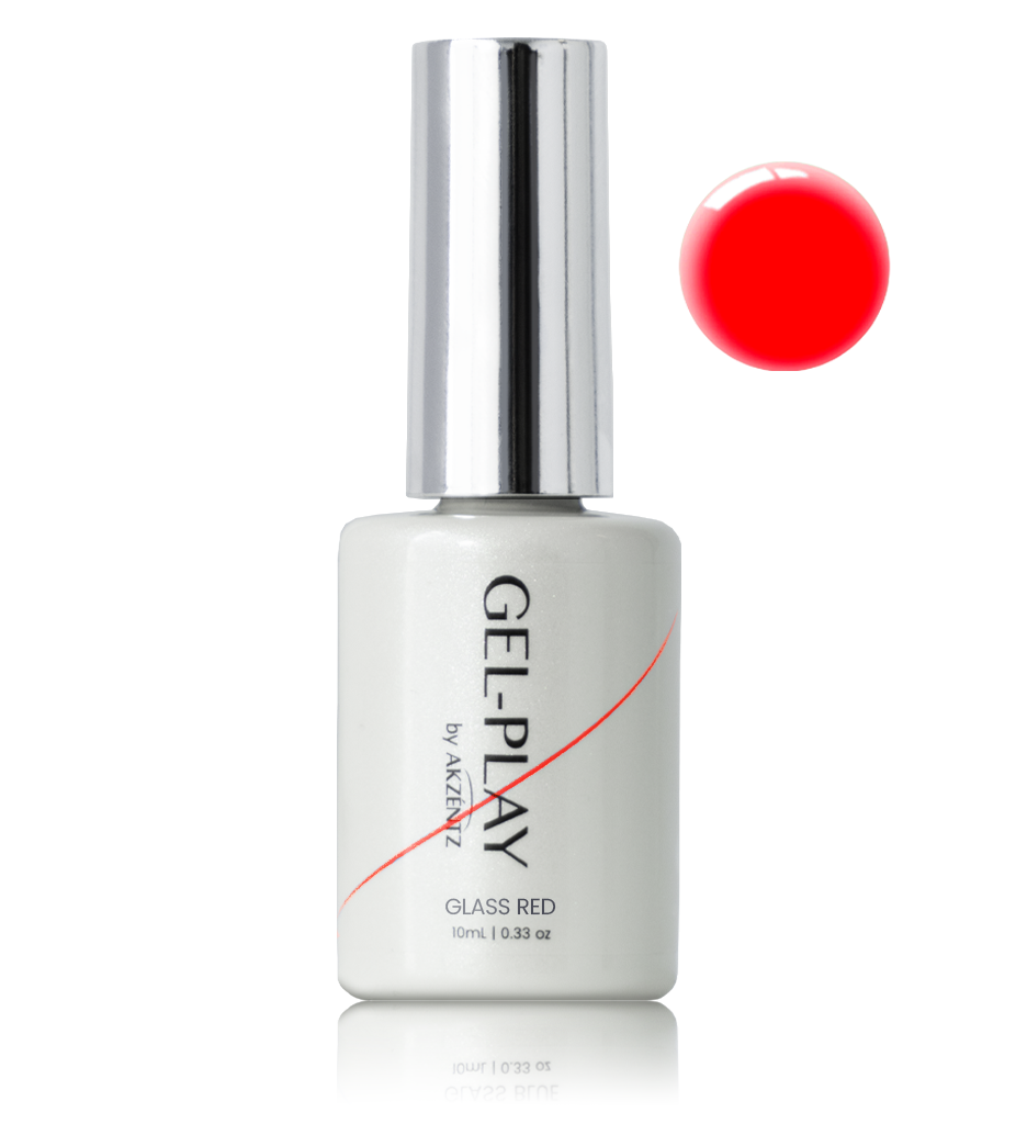 Akzentz Gel-Play Glass Red 10 mL bottle with color-effect swatch