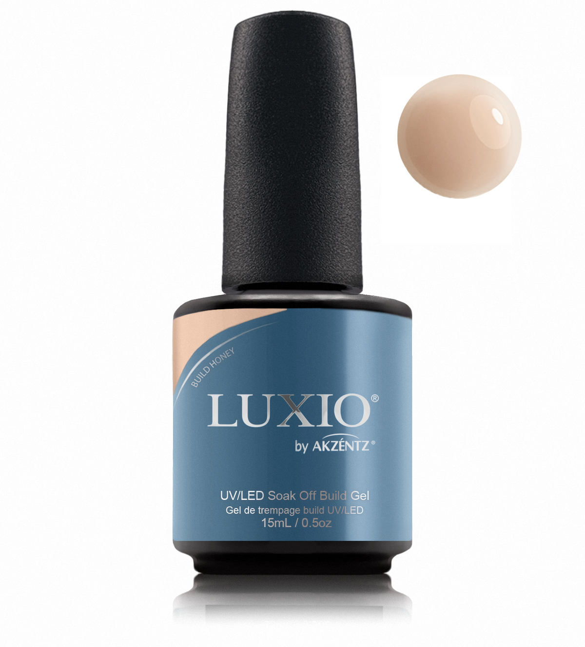 Luxio Build Honey bottle with matching round gel color swatch