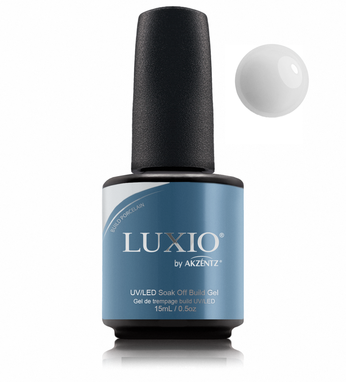 Luxio Build Porcelain bottle with matching round gel color swatch