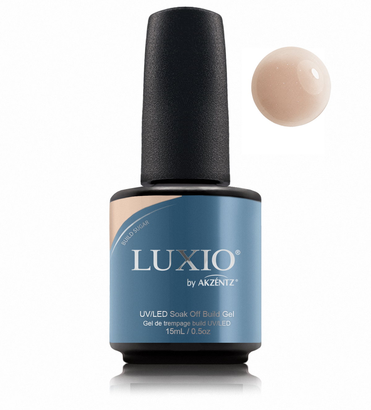 Luxio Build Sparkles Sugar bottle with matching round gel color swatch