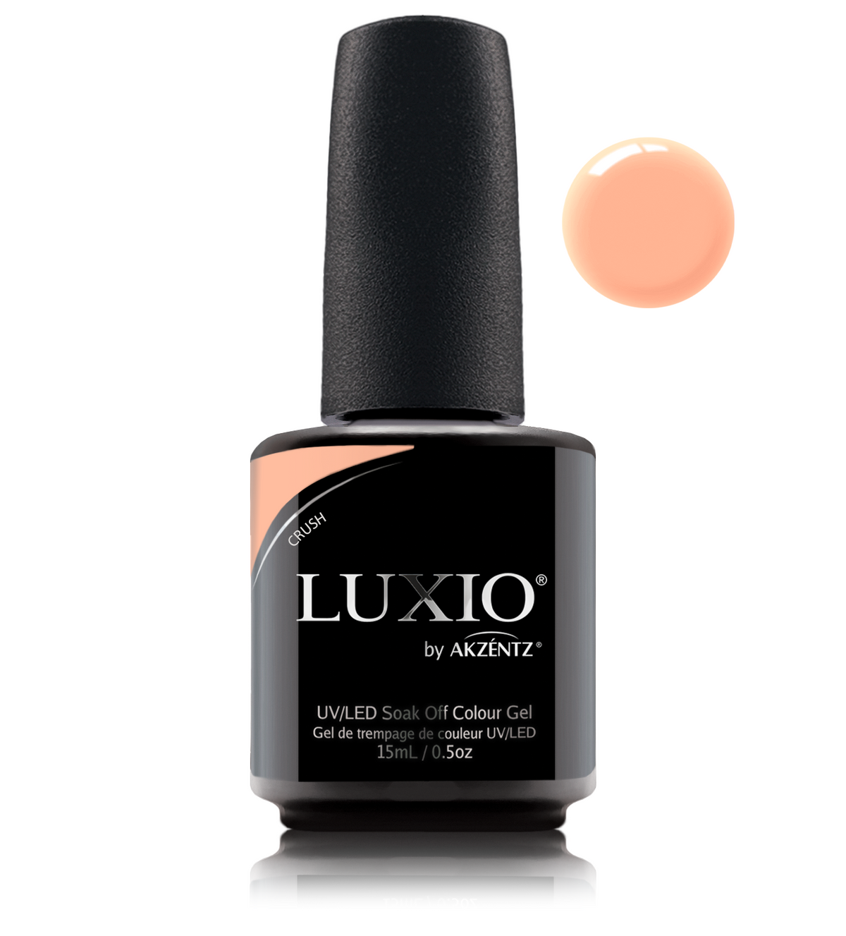 Akzentz Luxio Crush 15 mL gel polish bottle with small round color swatch
