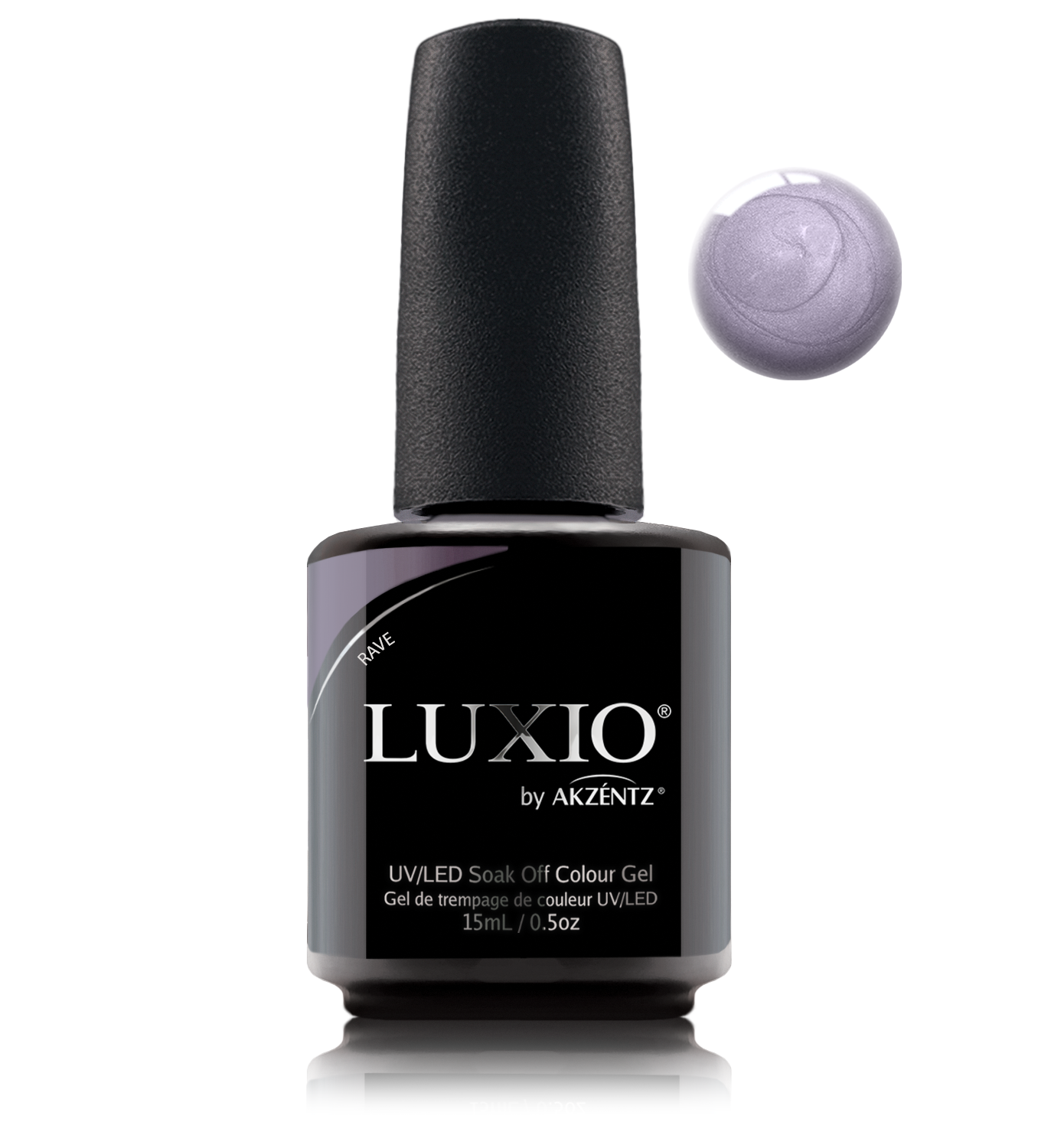 Akzentz Luxio Rave 15 mL gel polish bottle with small round color swatch