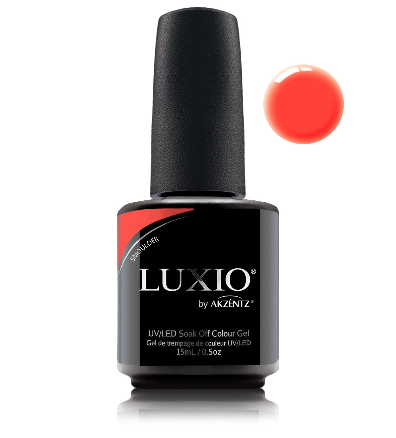 Akzentz Luxio Smoulder 15 mL gel polish bottle with small round color swatch