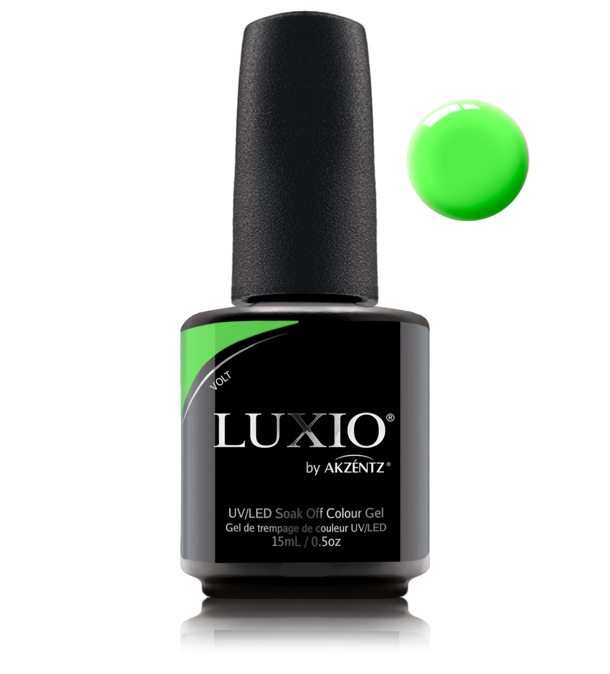 Akzentz Luxio Volt 15 mL gel polish bottle with small round color swatch