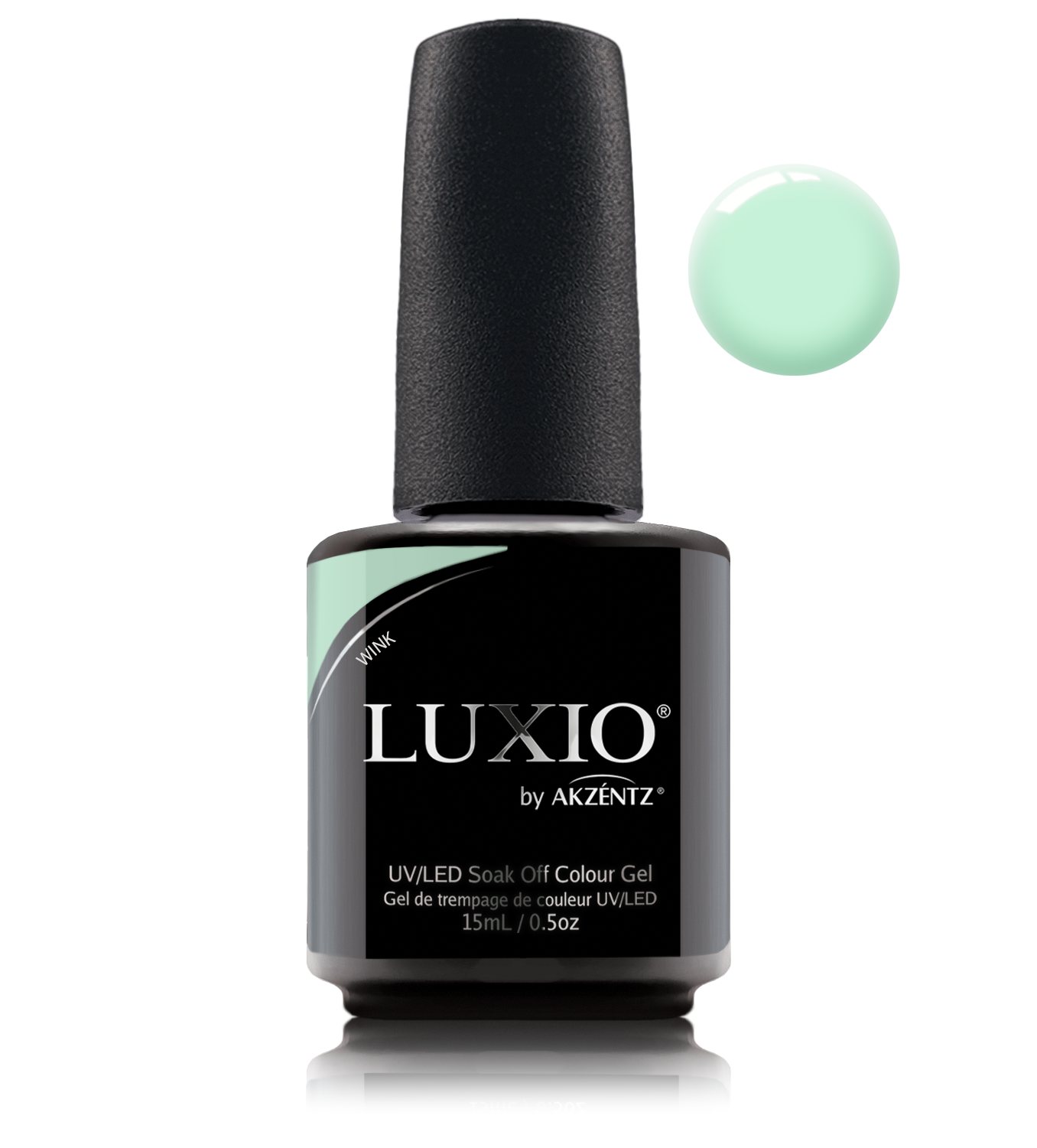 Akzentz Luxio Wink 15 mL gel polish bottle with small round color swatch