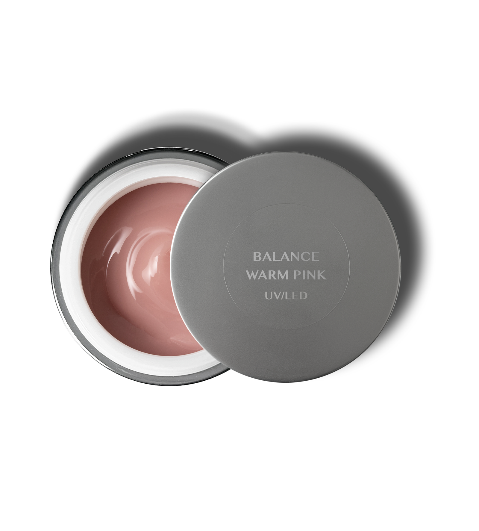 Balance Coverage Warm Pink open gel jar with matching labeled lid