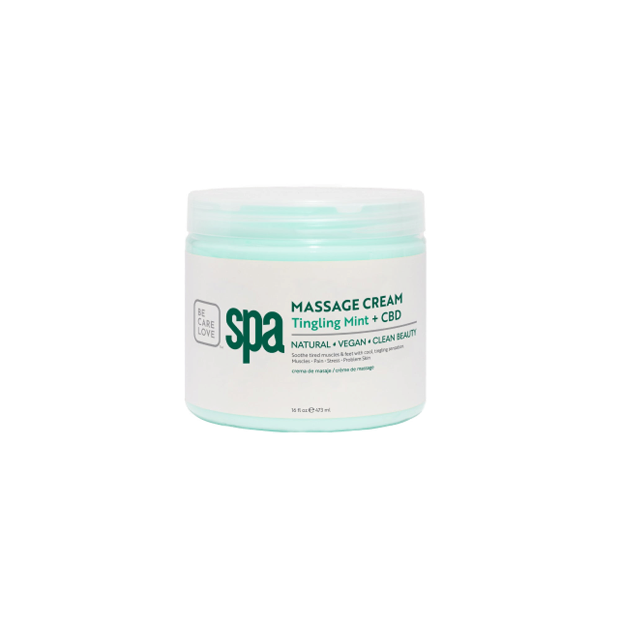 BCL Tingling Mint & CBD Massage Cream 16 oz massage cream container