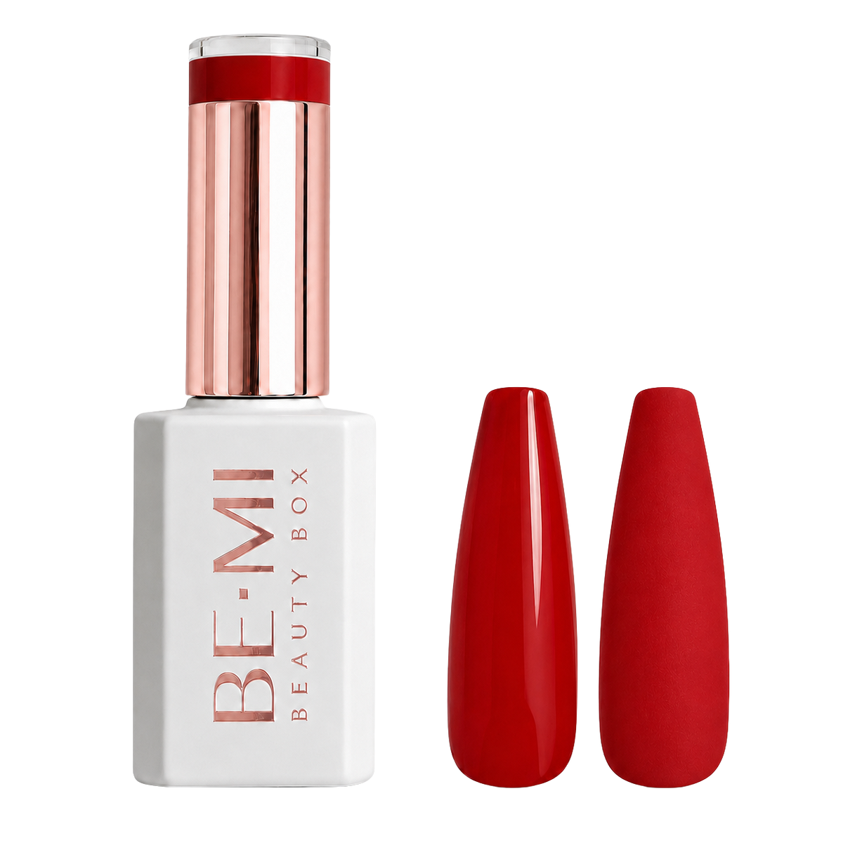 BEMI Beauty Box Creami Scarlet R2 15ml gel polish bottle and colour swatches