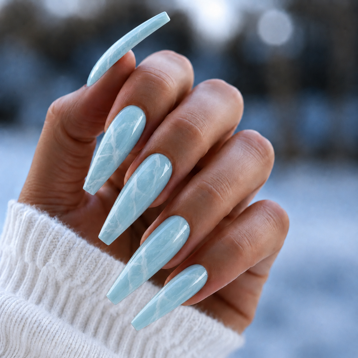 BEMI Quartz Gel - Blueberry - 15ml shown on long coffin nails