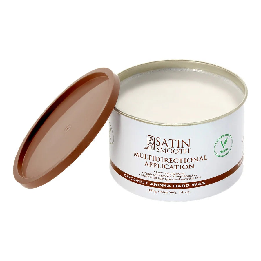 Satin Smooth hard wax container with lid on a white background