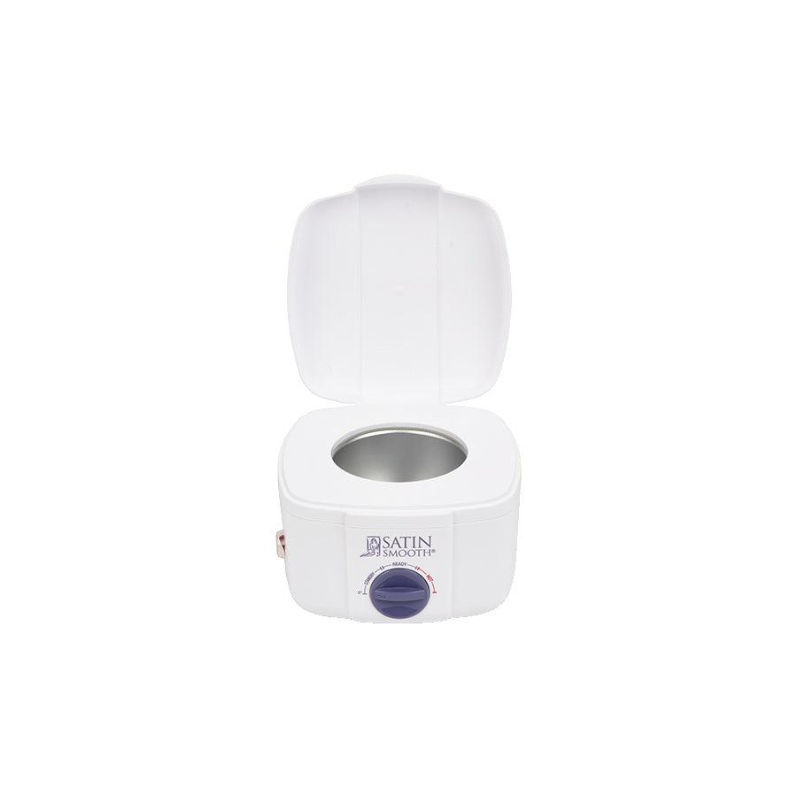 Satin Smooth Single Wax Warmer open view showing the warming well and hinged lid