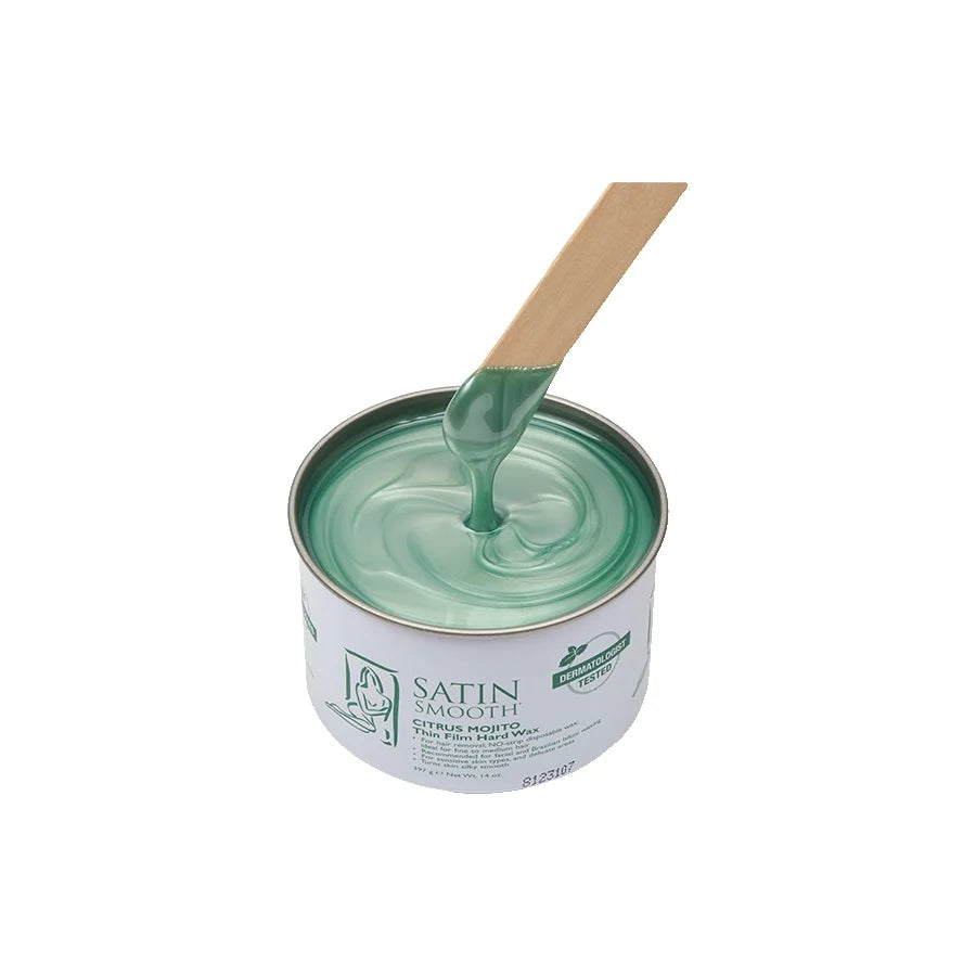Satin Smooth Hard Wax Citrus Mojito 14oz open hard wax container on a white background