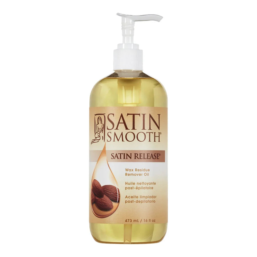 Satin Smooth Wax Residue Remover for Skin 16oz Satin Release bottle on a white background