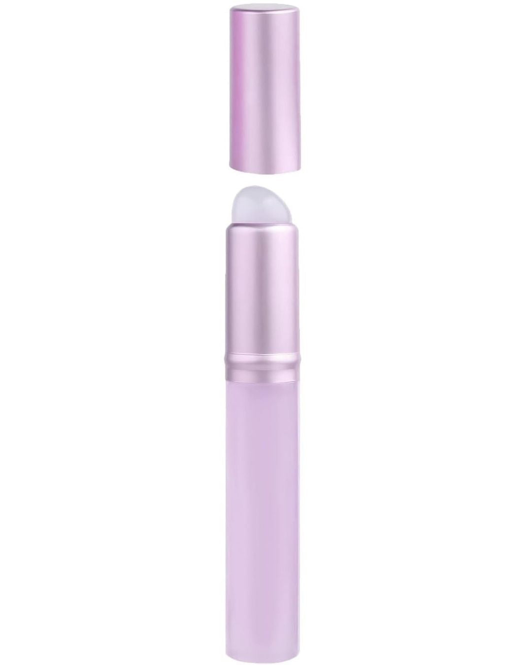 Purple lip balm with cap on a white background