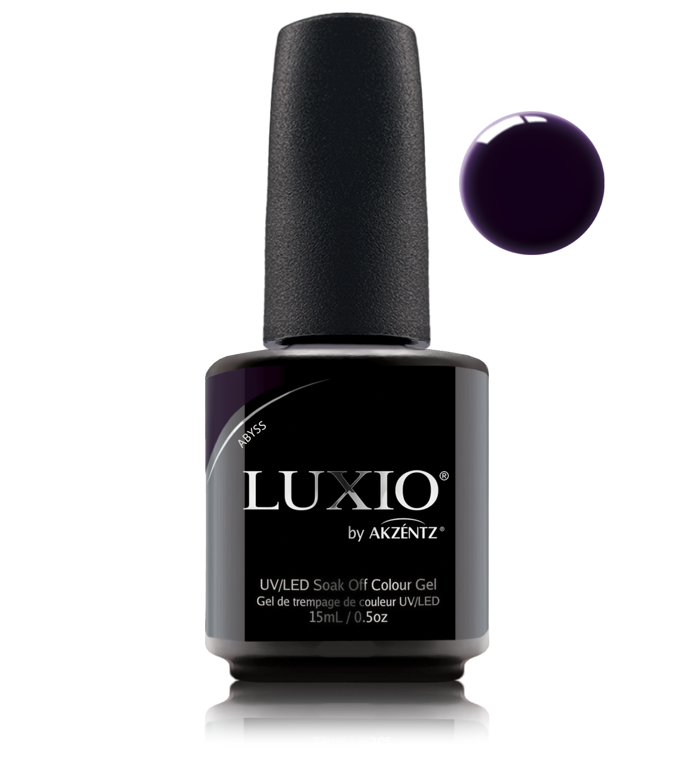 Akzentz Luxio Abyss 15 mL color gel bottle with deep purple swatch