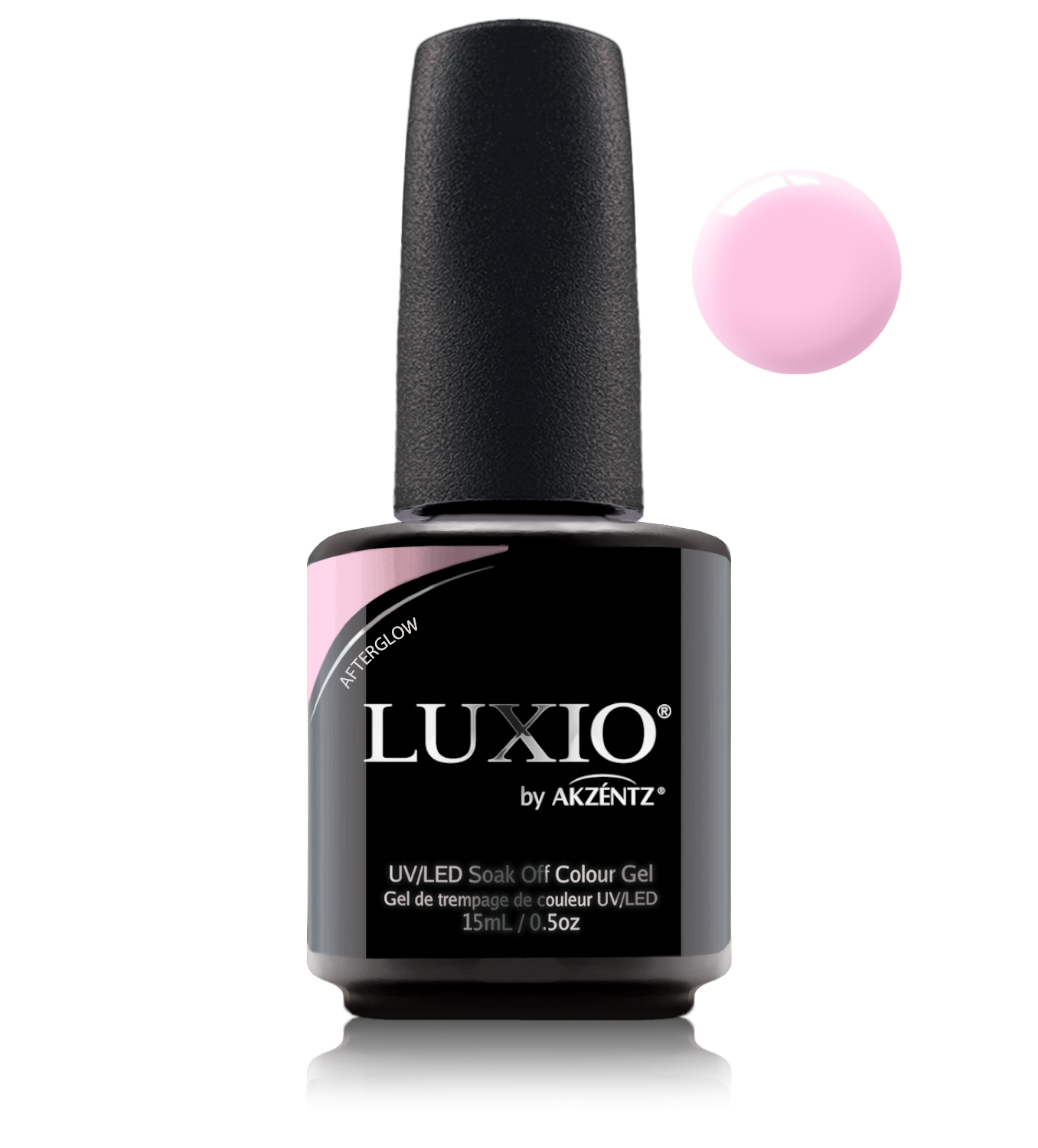 Akzentz Luxio Afterglow 15 mL color gel bottle with swatch