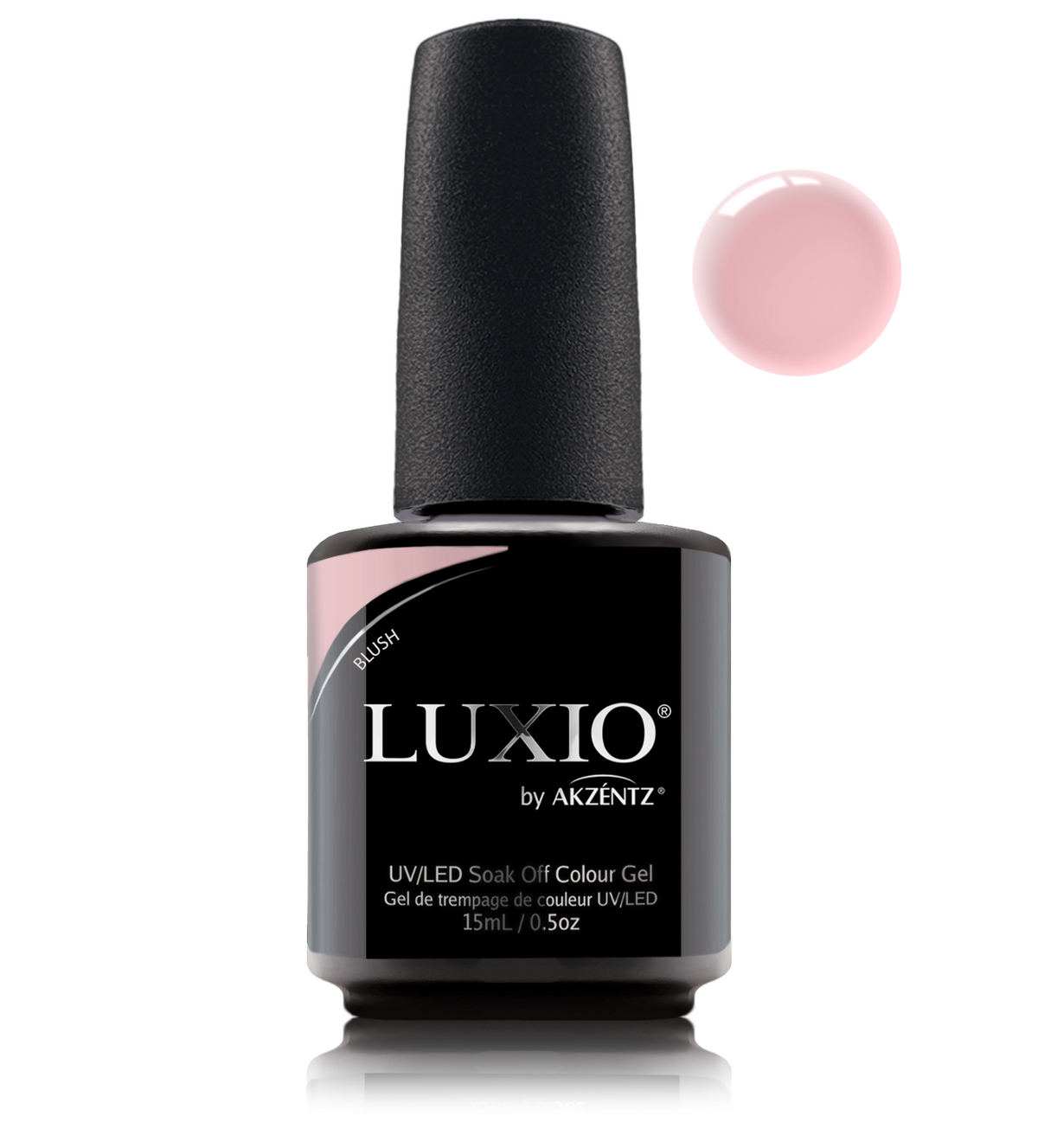 Akzentz Luxio Blush 15 mL color gel bottle with swatch