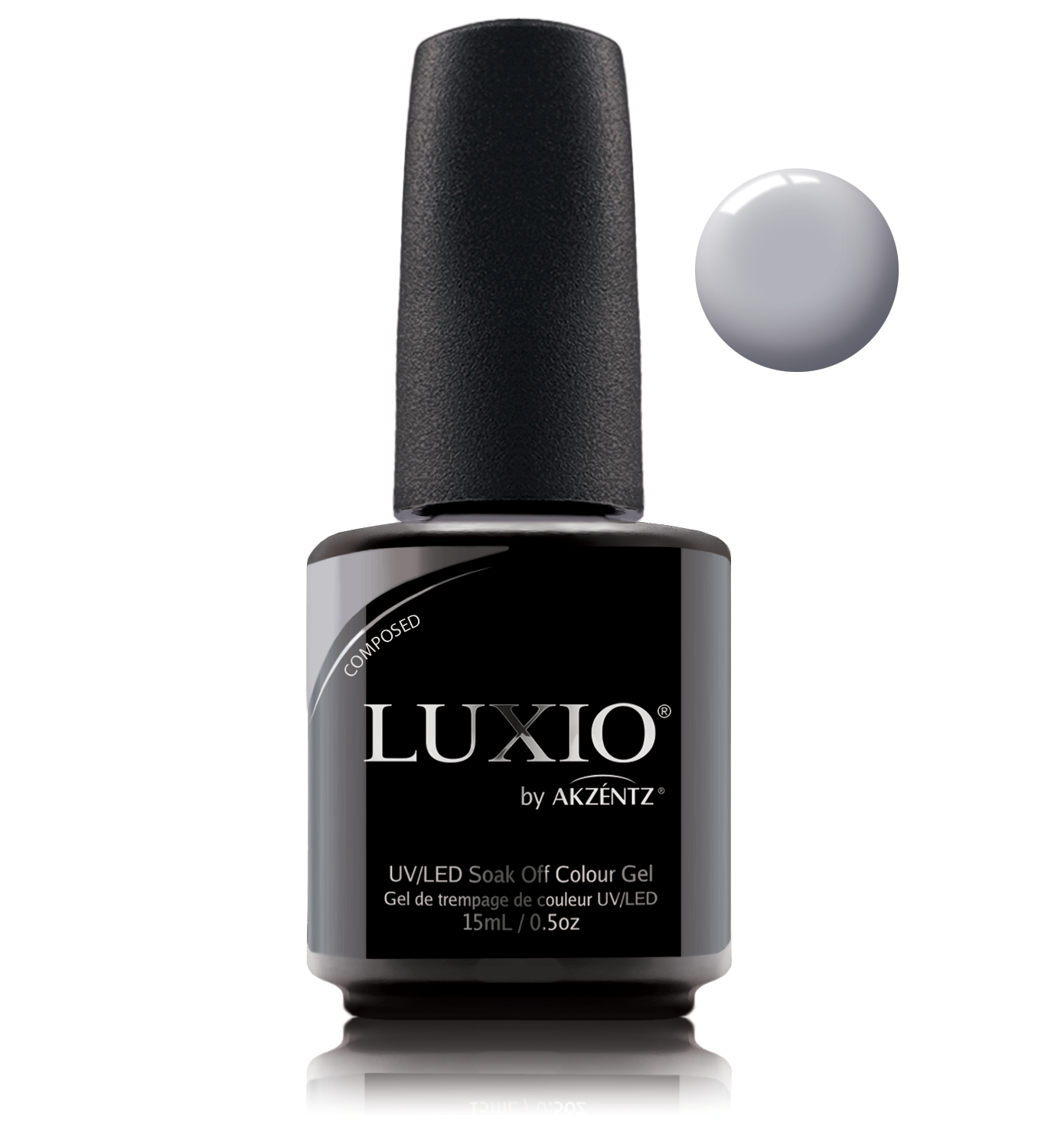 Akzentz Luxio Composed 15 mL color gel bottle with swatch