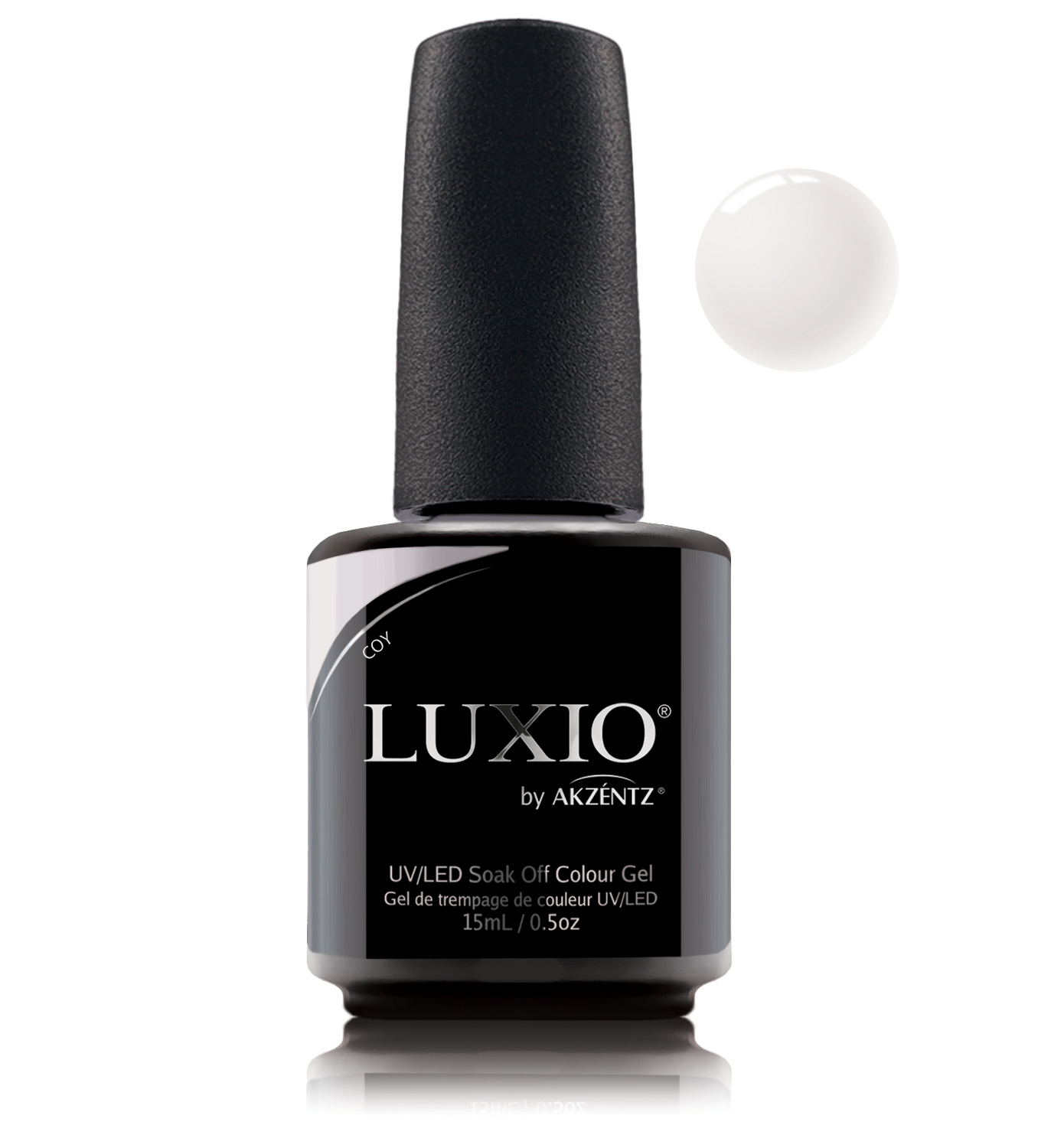 Akzentz Luxio Coy 15 mL color gel bottle with swatch