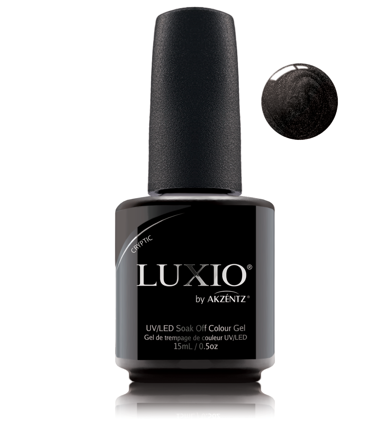 Akzentz Luxio Cryptic 15 mL color gel bottle with swatch