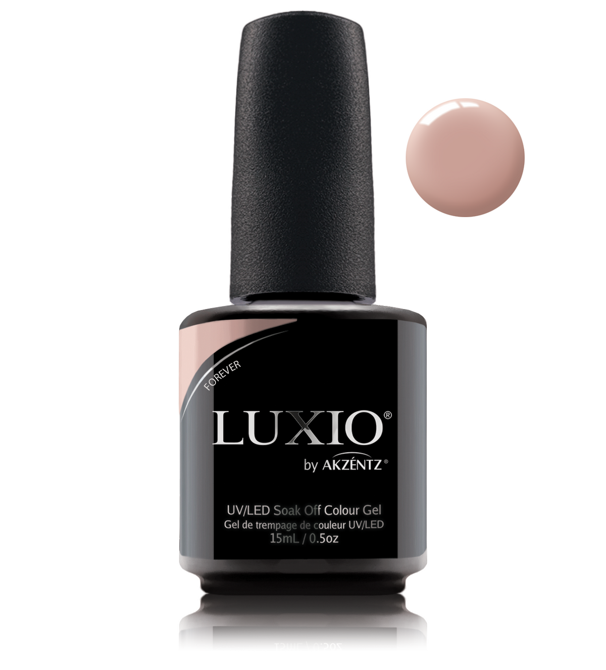 Akzentz Luxio Forever 15 mL color gel bottle with swatch