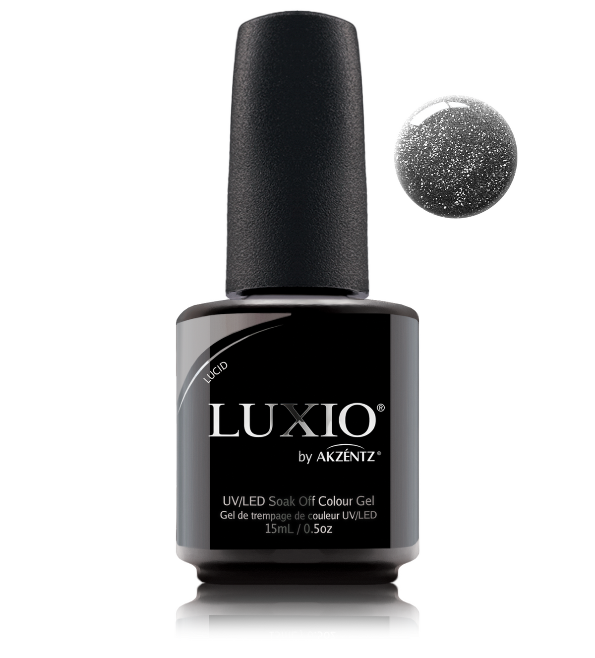 Akzentz Luxio Lucid 15 mL color gel bottle with swatch