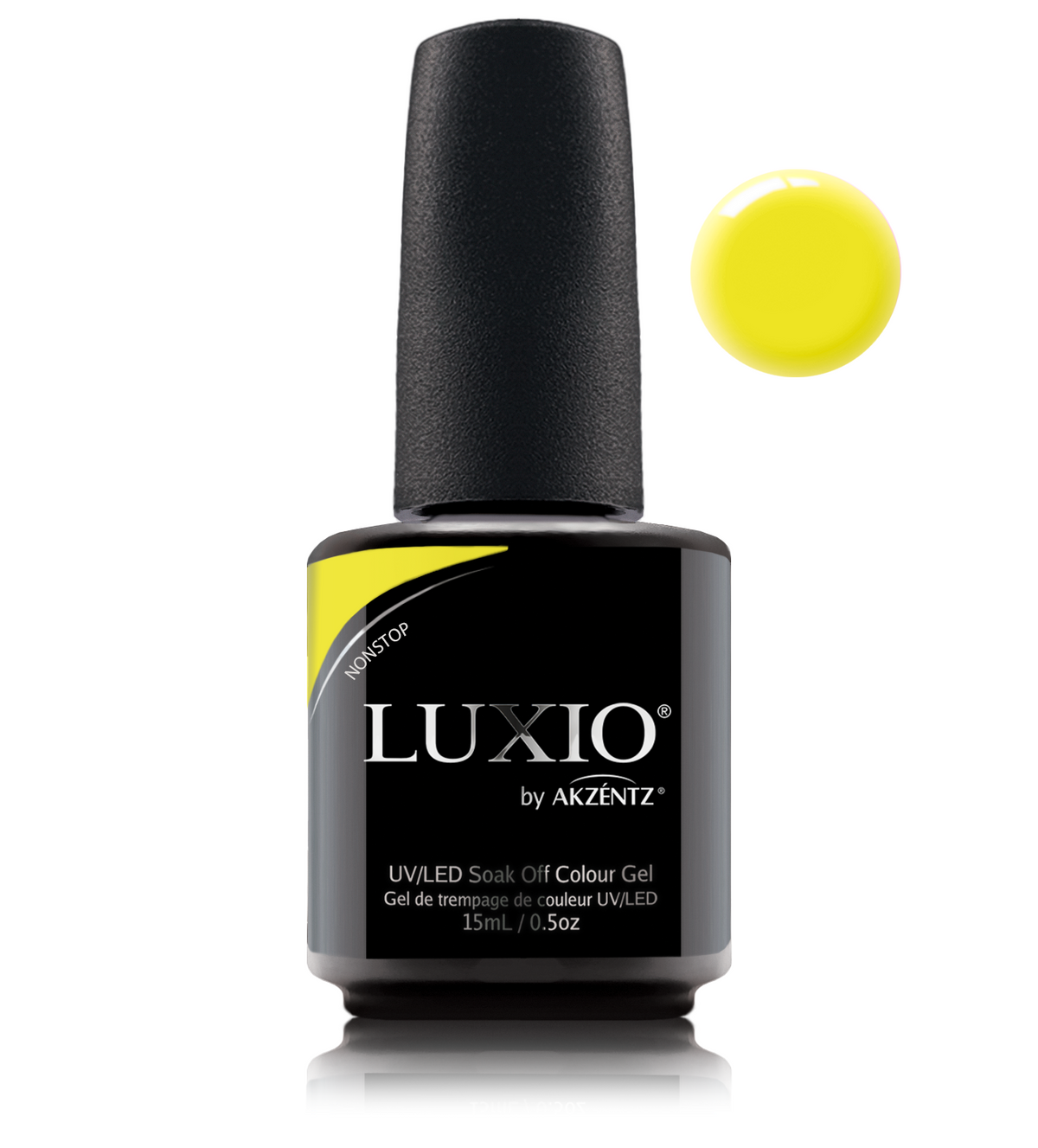 Akzentz Luxio Nonstop 15 mL color gel bottle with swatch