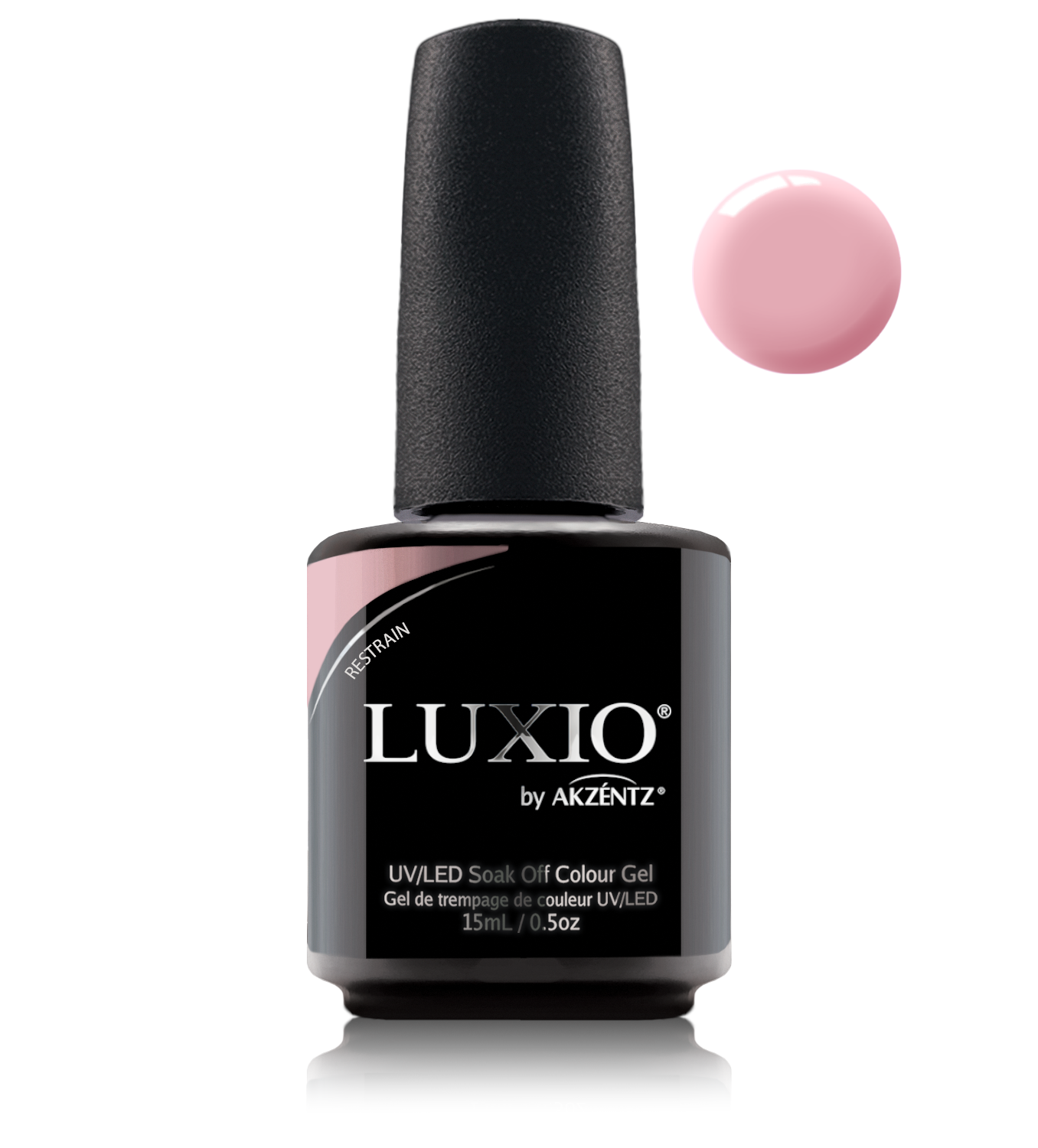 Akzentz Luxio Restrain 15 mL color gel bottle with swatch