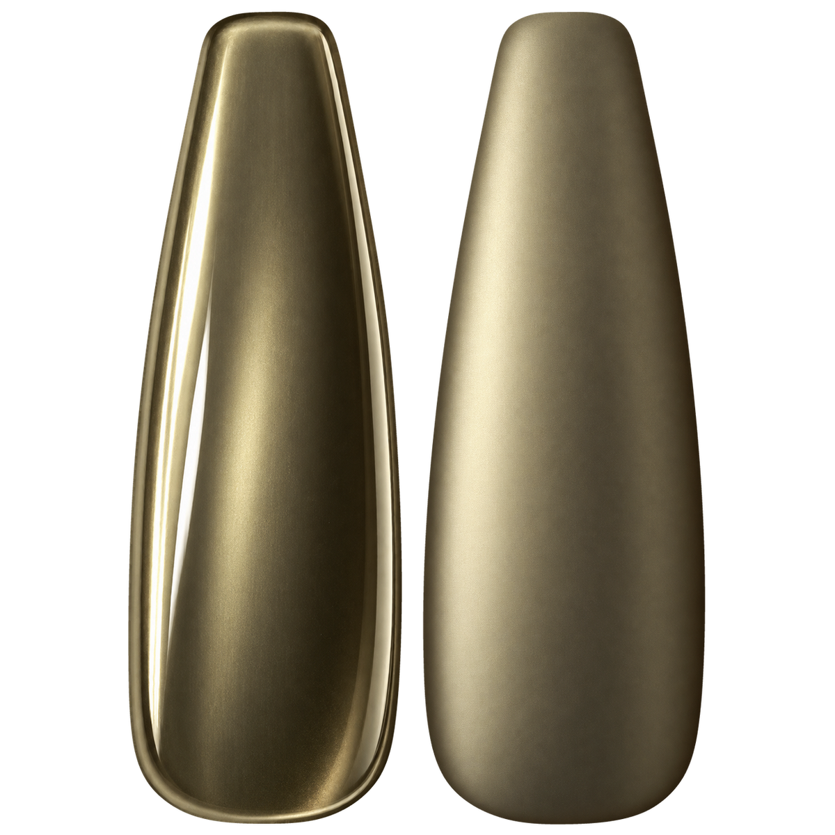 Glossy and matte Soft champagne gold nail swatches for BEMI Chrome Light Gold Mirror.