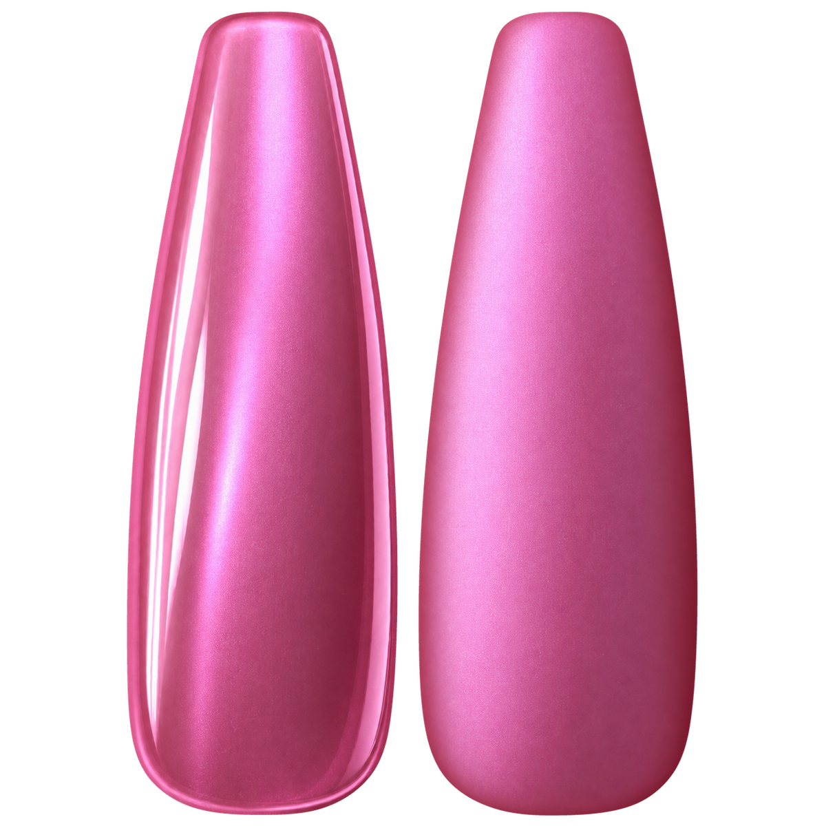Glossy and matte Bright rose pink nail swatches for BEMI Chrome Neo Pink.