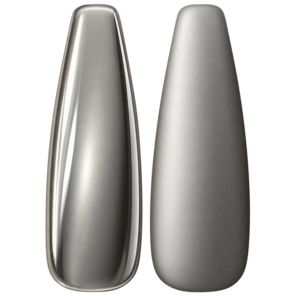Glossy and matte Cool silver gray nail swatches for BEMI Chrome Silver Mirror.