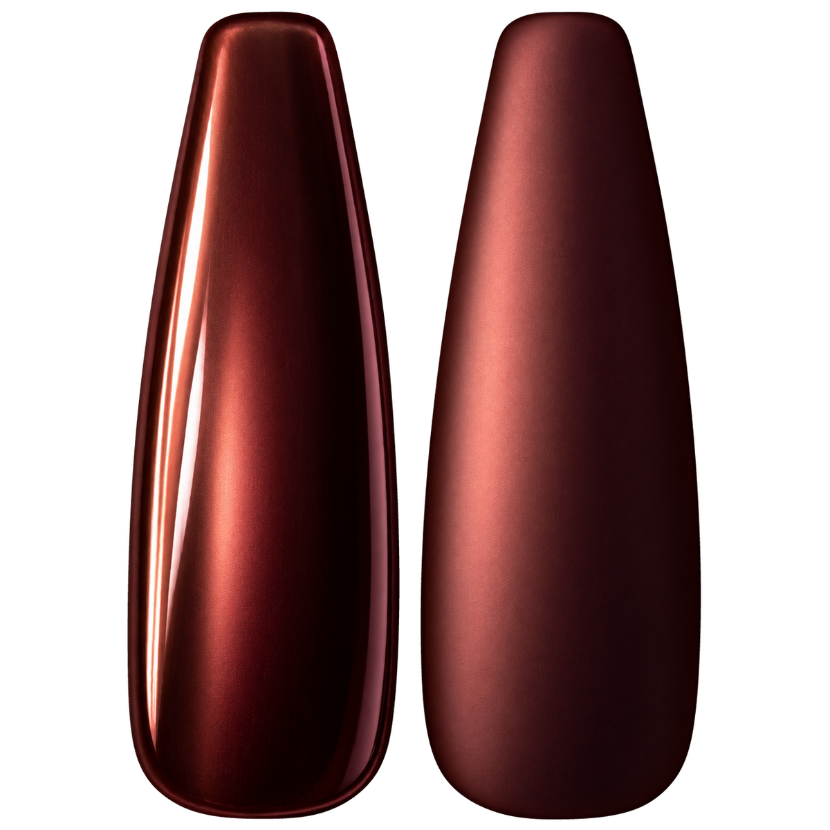 Glossy and matte Deep red with a warm metallic sheen nail swatches for BEMI Chrome Siren.