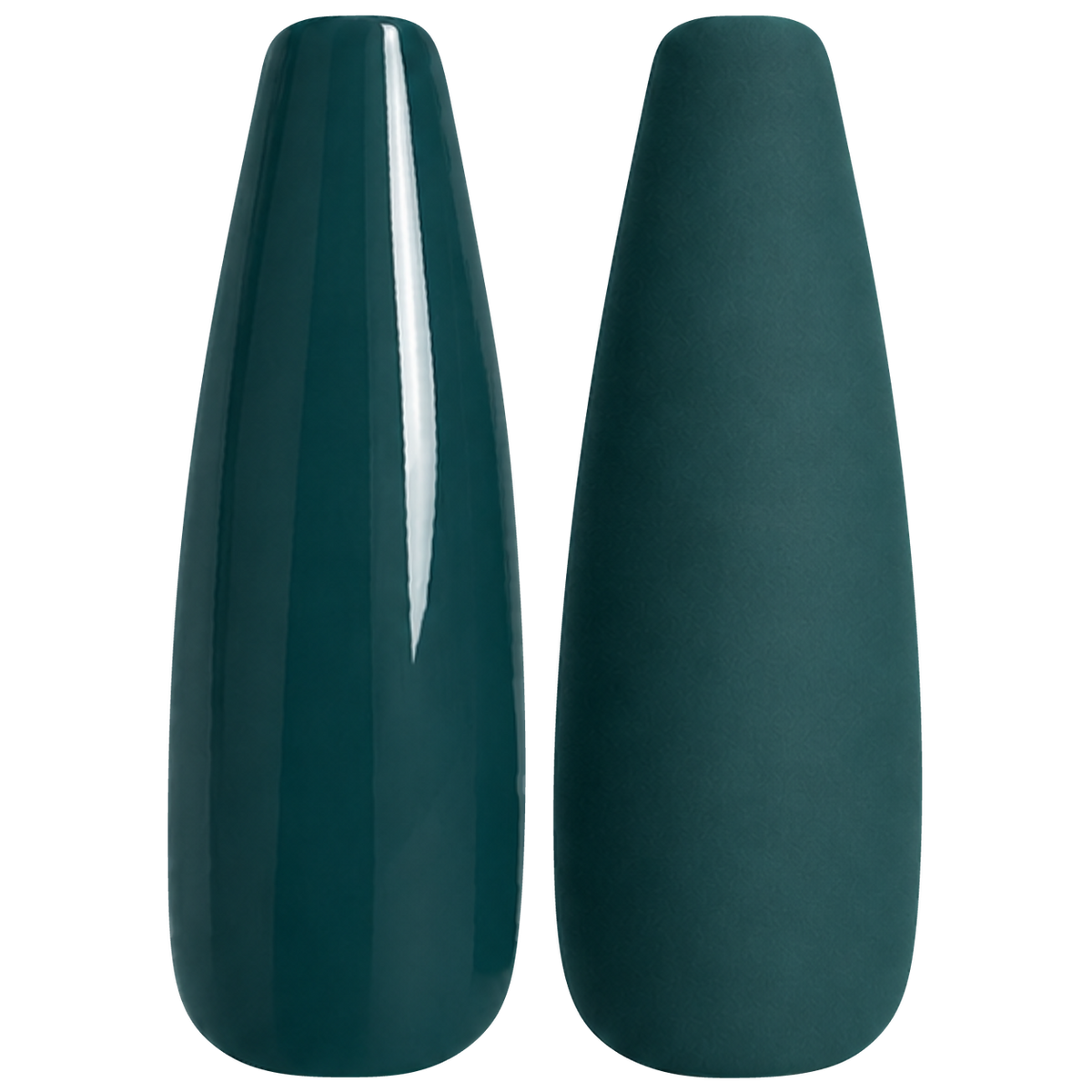 Glossy and matte deep dark teal nail swatches for BEMI Creami Abyss O10.