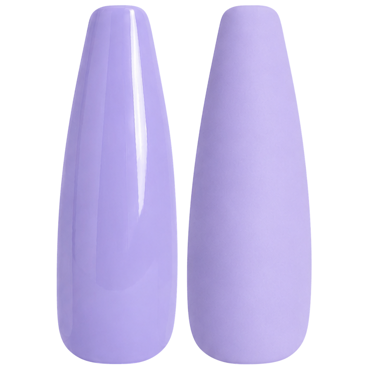 Glossy and matte sheer lavender nail swatches for BEMI Creami Cold Shoulder CR105.