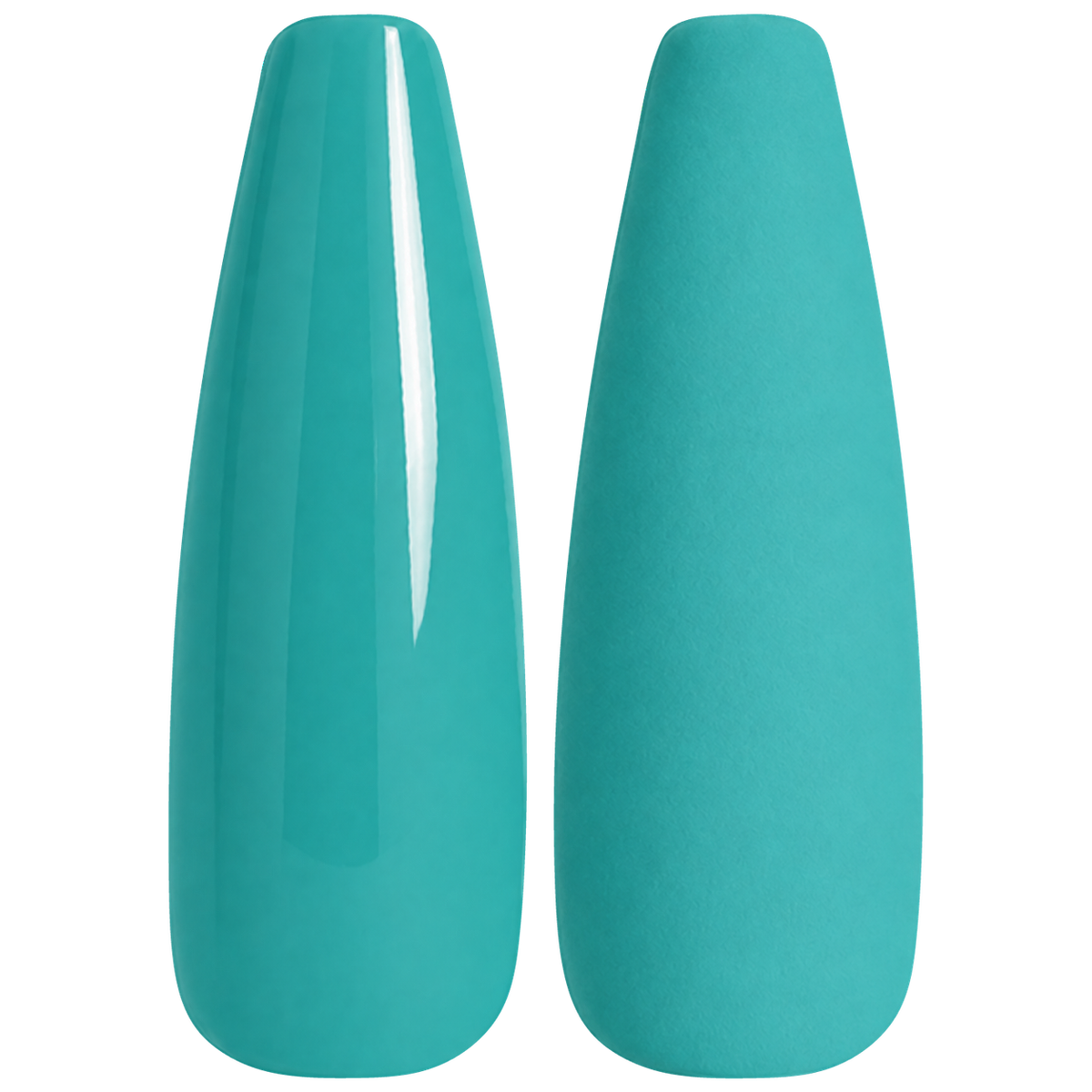 Glossy and matte soft turquoise nail swatches for BEMI Creami Lagoon O18.