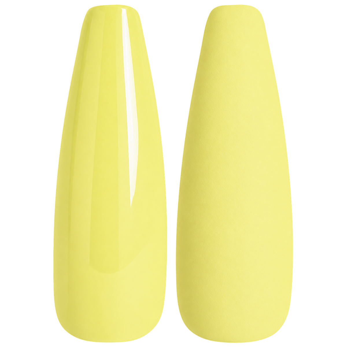 Glossy and matte soft pastel yellow nail swatches for BEMI Creami Lemonade O19.