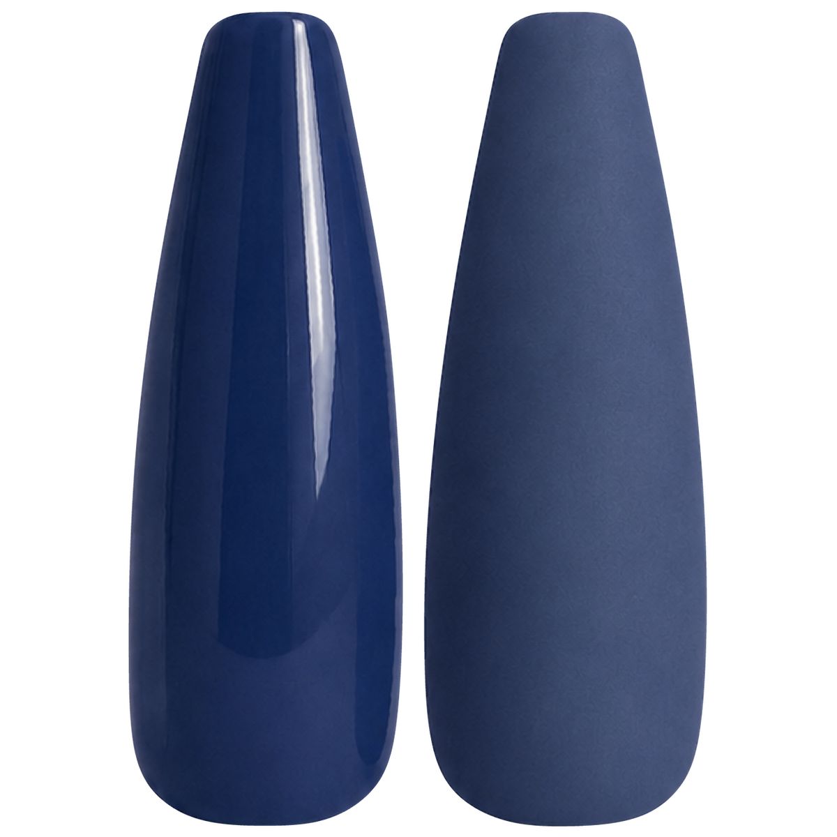 Glossy and matte deep navy blue nail swatches for BEMI Creami Nocturne F07.