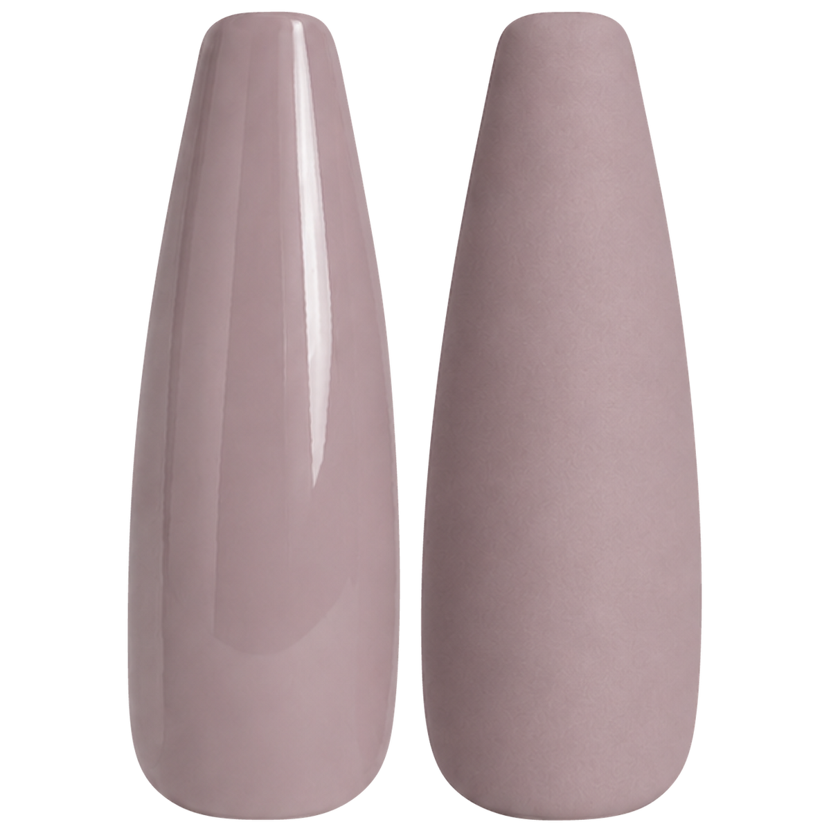 Glossy and matte dusty mauve nude nail swatches for BEMI Creami Poise N04.