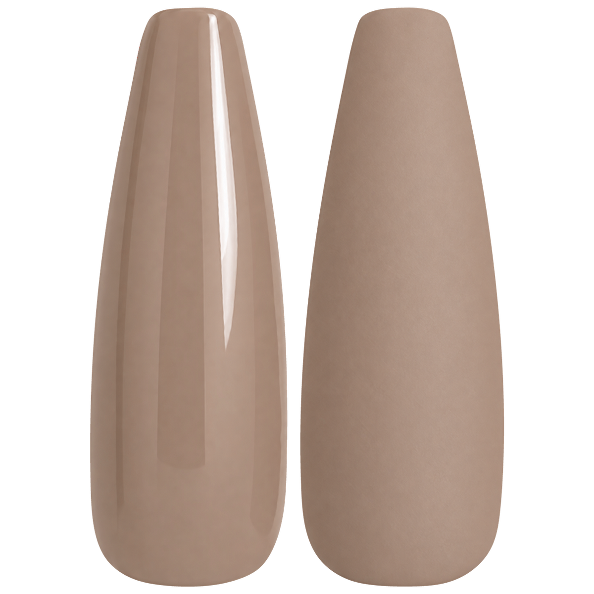 Glossy and matte warm cocoa taupe nail swatches for BEMI Creami Praline N07.