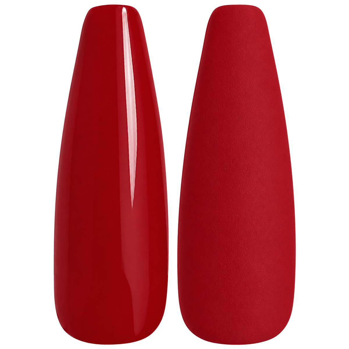 Glossy and matte rich cherry red nail swatches for BEMI Creami Ravish R02.