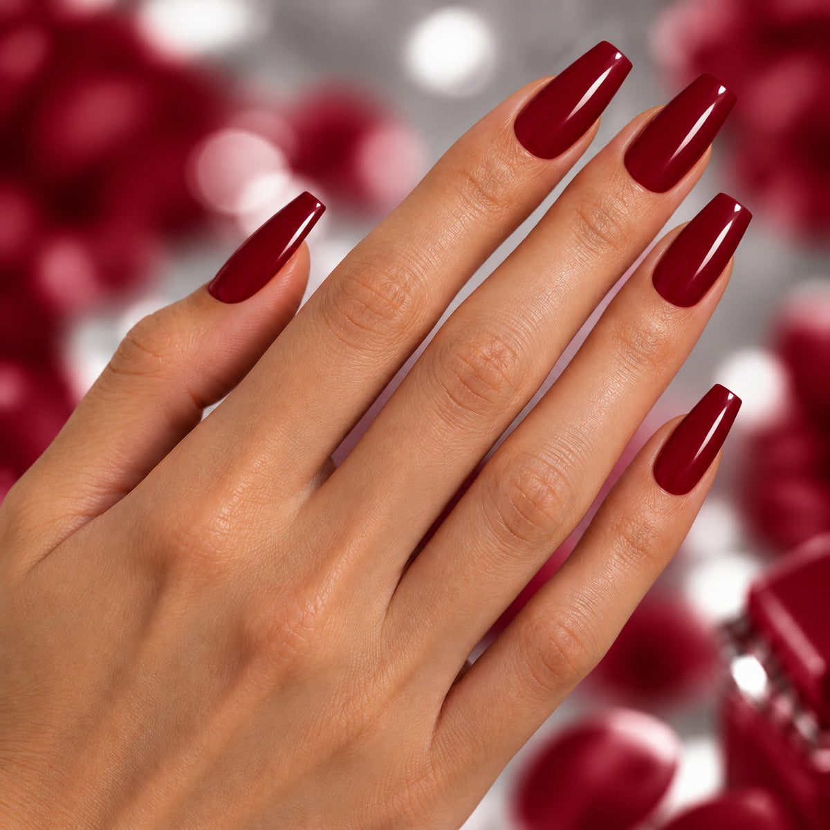 BEMI Creami Rouge R03 nails in a color photo.