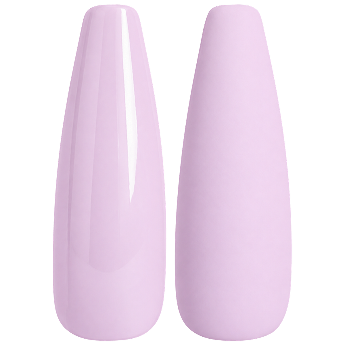 Glossy and matte soft lilac nail swatches for BEMI Creami Sonnet O01.