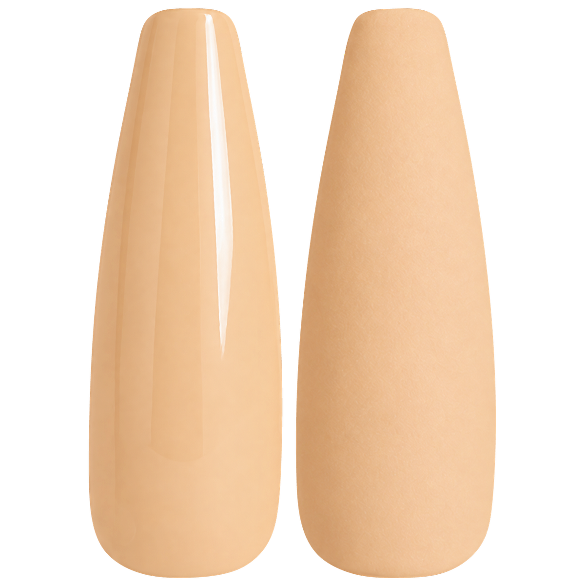 Glossy and matte soft apricot peach nail swatches for BEMI Creami Sundrop P03.