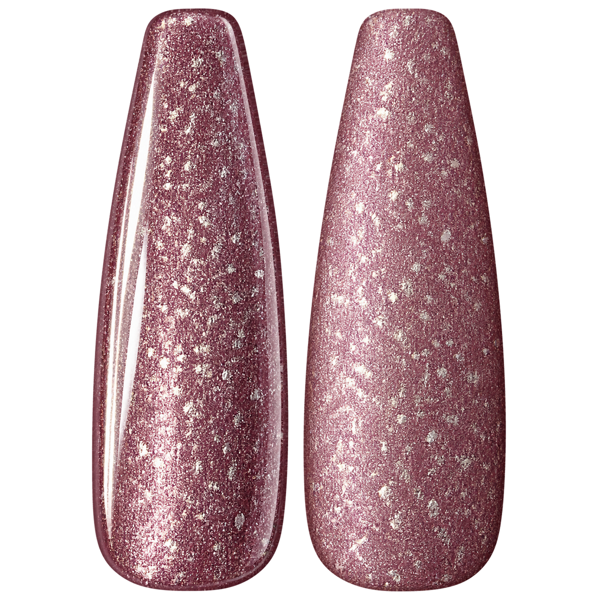 Glossy and matte Dusty mauve rose nail swatches for BEMI Metal Leaf Aura.