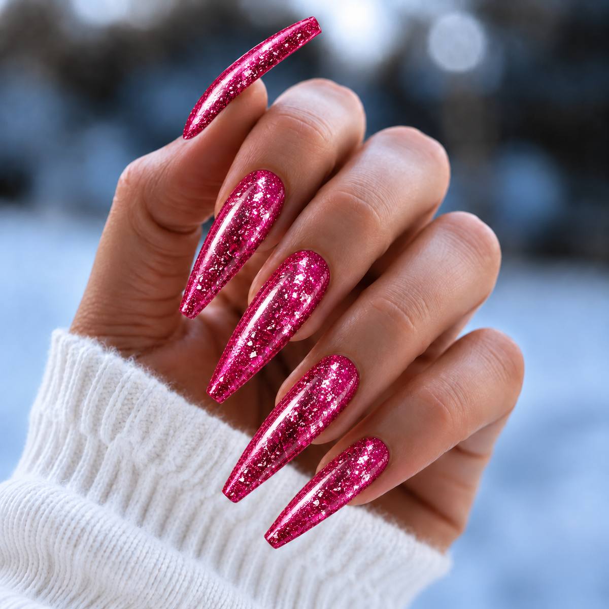 BEMI Metal Leaf Raspberry nails in a color photo.